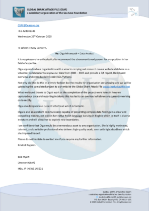 List referencyjny – Global Shark Attack File (GSAF)