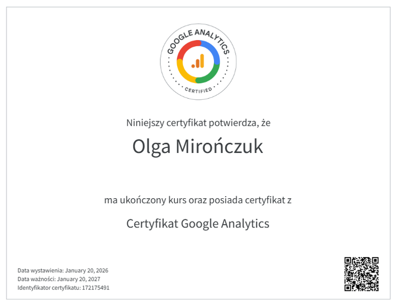 Certyfikat Google Analytics
